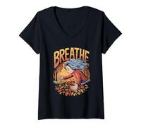 Womens Breathe Minimalist Mindfulness Quote V-Neck T-Shirt