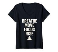Womens BREATHE MOVE FOCUS RISE spirituality yoga meditation nature V-Neck T-Shirt