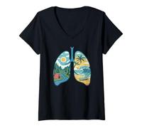 Women's Breathe Nature Lungs Camping Mountains Surf Beach V-Neck T-Shirt