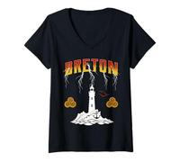 Womens Breton Lighthouse of Brittany Storm Ocean Breizh Marin V-Neck T-Shirt