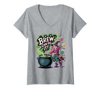 Womens Brew Can Do It Funny Pun Halloween Witch Costume Outfit V-Neck T-Shirt