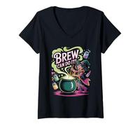 Womens Brew Can Do It Funny Pun Halloween Witch Costume Outfit V-Neck T-Shirt