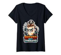 Women's Brewed Not Generated Statement with Skull Crossbones Grafic V-Neck T-Shirt
