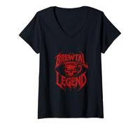 Womens Brewtal Legend Heavy Metal Fan Skull Caffeine Coffee Lover V-Neck T-Shirt