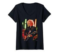 Women's Brian May Guitar Live Queen & Adam Lambert By Dick Barnatt V-Neck T-Shirt
