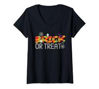 Womens Brick Or Treat Halloween Brick Master Builder Block Building V-Neck T-Shirt