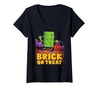 Womens Brick Or Treat Master Builder Halloween Trick Or Treating V-Neck T-Shirt