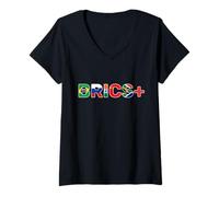Womens BRICS+ Flags of Brazil, Russia, India, China & South Africa V-Neck T-Shirt