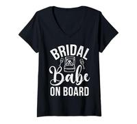 Womens Bridal Babe on Board Bride to be V-Neck T-Shirt