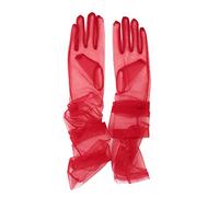 Women's Bridal Mesh Tulle Gloves - Long Opera Halloween Costume Party Elbow Length Sheer Gloves, Red, One Size