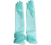 Women's Bridal Mesh Tulle Gloves, Long Opera Halloween Costume Party Elbow Length Sheer Gloves, Turquoise, One Size