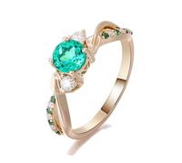 Women's Bridal Rings Sets, Cute Engagement Ring Round with Green Lab Created Emerald 9K Yellow Gold Size Q 1/2