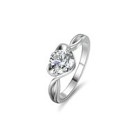 Women's Bridal Rings Sets, Simple Rings for Women Heart with 1ct Round Shape Lab Created Diamond Silver 14K White Gold Size Q 1/2