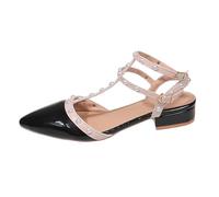 Women's Bridal Shoes Pointed Pearls Rivet Wedding Shoes Airy Ballet Flats Soft Strappy Sandals Elegant Evening Shoes Sandals Low Shoes Ballet Flats Slippers for Ball Party, Style X02 Black, 8.5 UK