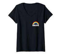 Womens Bride, lesbian bachelorette party rainbow, bridal party V-Neck T-Shirt