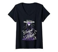 Womens Bride of Frankenstein Delight in White V-Neck T-Shirt