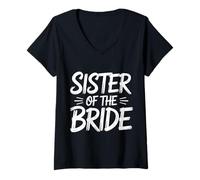 Women's Bride Sister of The Bride Wedding Marriage V-Neck T-Shirt