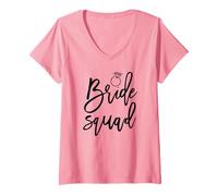 Womens Bride Squad Script Diamond Ring Graphics Wedding V-Neck T-Shirt
