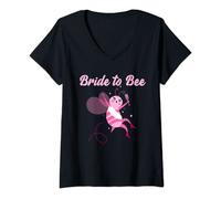 Womens Bride To Bee Wife To Be | Cute Pink Bumblebee Bachelorette V-Neck T-Shirt