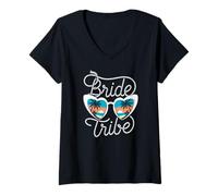 Women's Bride Tribe Heart Sunglasses Beach Bachelorette Party V-Neck T-Shirt
