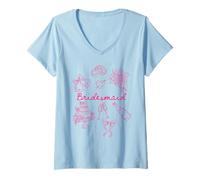 Womens Bridesmaid Bride Squad Bow Wedding Bridal Party Bachelorette V-Neck T-Shirt