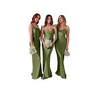 Women's Bridesmaid Dresses for Wedding Long Spaghetti Straps Formal Dress Halter Wedding Guest Evening Gowns Olive Green UK6
