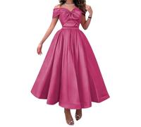 Women's Bridesmaid Dresses for Wedding with Pockets Offshoulder Homecoming Dresses Hot Pink UK14