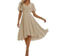 Women's Bridesmaid Dresses with High Low Chiffon V Neck Wedding Party Gowns for Wedding Champagne UK14