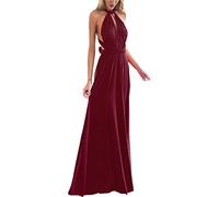 Womens Bridesmaid Elegant Convertible Transformer Infinity Multi Way Wrap Solid Color Cocktail Dress Off Shoulder V Neck Bandage Long Maxi Dress L Burgundy 12
