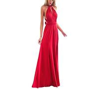 Womens Bridesmaid Elegant Convertible Transformer Infinity Multi Way Wrap Solid Color Cocktail Dress Off Shoulder V Neck Bandage Long Maxi Dress XS Red 6