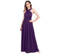 Womens Bridesmaid Elegant Convertible Transformer Infinity Multi Way Wrap Solid Color Cocktail Dress Off Shoulder V Neck Bandage Long Maxi Dress L Dark Purple 12