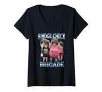 Womens Bridge Check Brigade AI Lady with Rock Breaking Glass Meme V-Neck T-Shirt