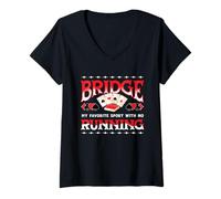 Women's Bridge Player Card Game Player Favorite Sport No Running Pun V-Neck T-Shirt