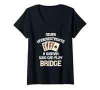 Womens Bridge Player Never Underestimate A Woman Bridge Card Game V-Neck T-Shirt