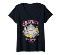 Womens Bridgerton Regency Tea House V-Neck T-Shirt