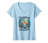 Womens Bridgetown, Barbados Sea Turtle V-Neck T-Shirt