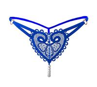 Women's Brief Thongs Underwear Retro Pearl Love Embellished Thong Women's Interesting Ultra Thin Panties Low Waist Beaded Maternity Knickers Blue