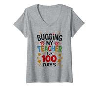 Women's Bright Bugging My STEM Teachers 100 Days Bugs Biology Boys V-Neck T-Shirt