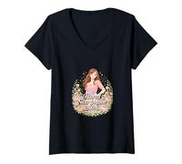 Women's Bright Floral Star Inspired Mom Artwork 2026 V-Neck T-Shirt