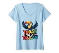 Women's Bright Great Cheerful Artistic Tree Rainforest Exotic Toucan V-Neck T-Shirt