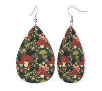 Womens Bright Mushrooms Art Print Leather Earrings Teardrop Dangle Earrings Jewelry Outfits Accessories