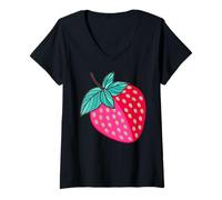 Womens Bright Strawberry Harvest Design V-Neck T-Shirt