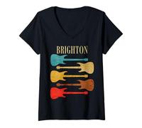 Womens Brighton England Guitars UK Rock Concert Tour Vintage Band V-Neck T-Shirt