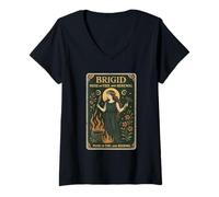 Womens Brigid Muse of Fire and Renewal Celtic Art Nouveau Style V-Neck T-Shirt