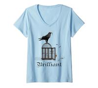 Womens Brilliant Crow With Key Unlocking Cage Crow Blackbird Raven V-Neck T-Shirt