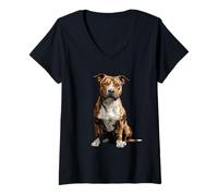 Women's Brindle American Pit Bull Terrier Dog Illustration Pittie V-Neck T-Shirt