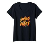 Womens Bring The Heat Spicy Chili Pepper Hot Food Lover V-Neck T-Shirt