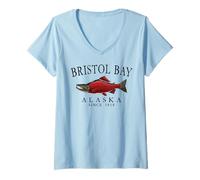 Womens Bristol Bay Alaska Salmon Since 1818 Arched Black Letters V-Neck T-Shirt
