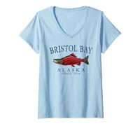 Womens Bristol Bay Alaska Salmon Since 1818 Navy Blue Letters V-Neck T-Shirt