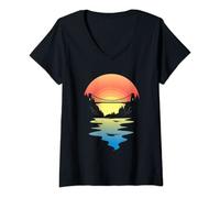 Womens Bristol Bridge Shirt, Retro Sunset Bristol V-Neck T-Shirt